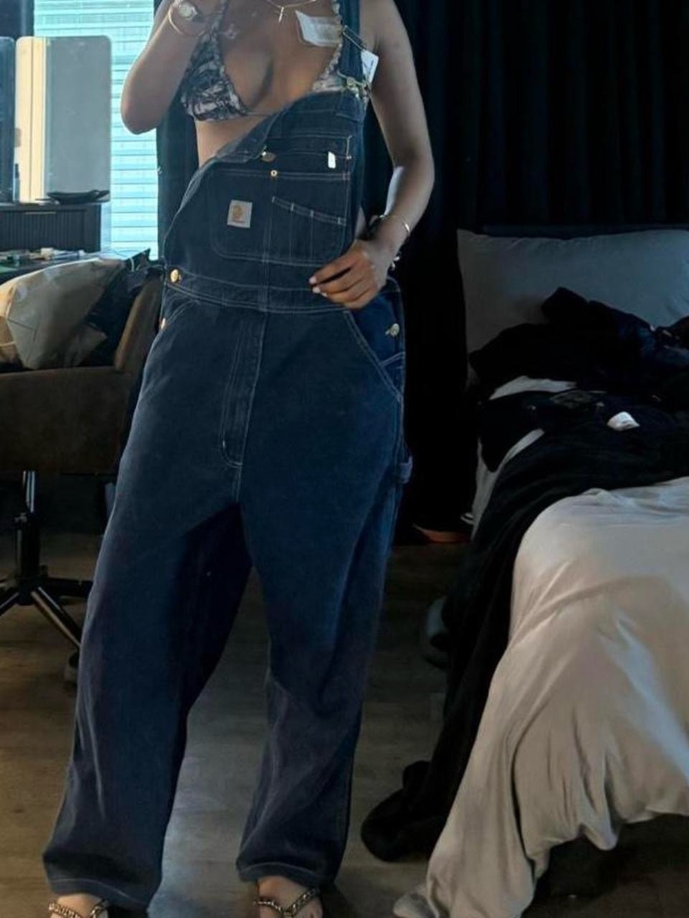 Carhartt Women's Navy Blue/ dark wash Denim Overalls